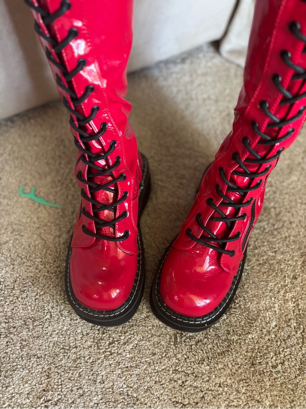 Platform Demonia Red Patent Over-the-Knee Lace-Up Boots - Picture 7 of 9